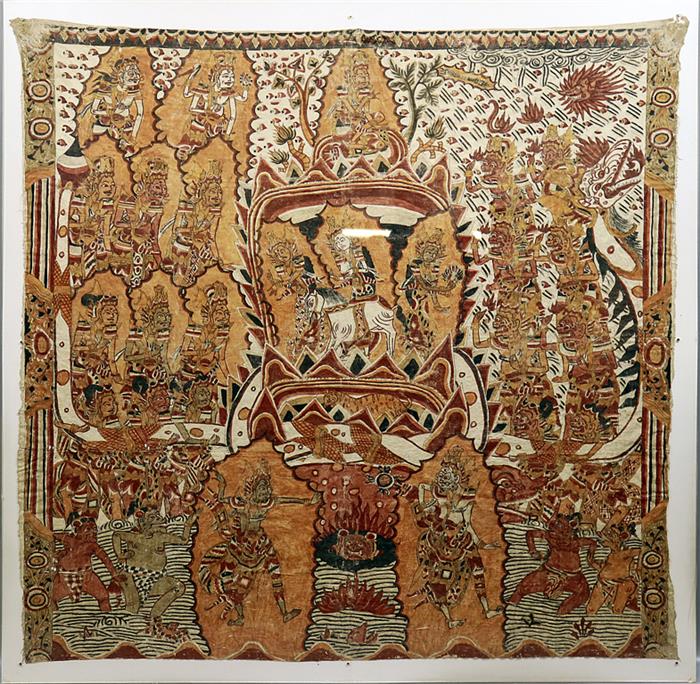 Große Batik mit figürlichen Darstellungen.