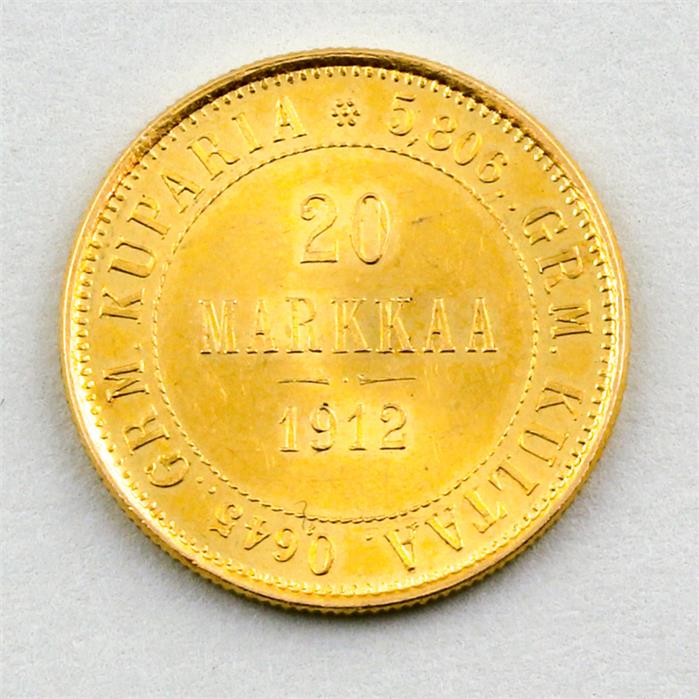 Goldmünze Finnland, Suomi 20 Markkaa 1912.