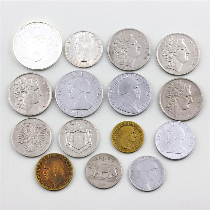 Konvolut Münzen, Albanien, von 0,05 bis 5 Lek, von 1926 bis 1970.