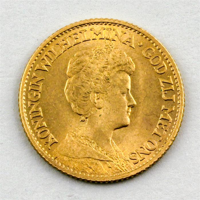 Goldmünze Niederlande, Wilhelmina, 10 Gulden, 1913.