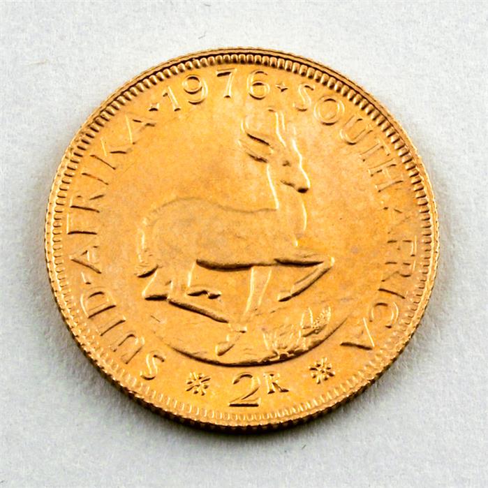 Goldmünze, Südafrika, 2 Rand, 1976.