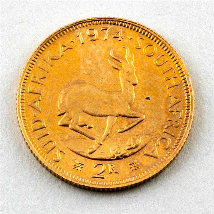 Goldmünze, Südafrika, 2 Rand, 1974.