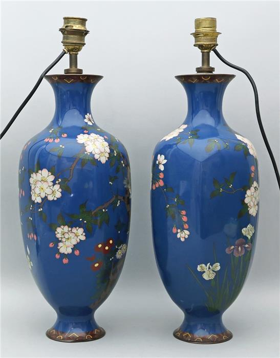 Paar Cloisonné-Vasen als Lampen.