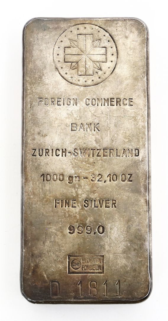 Barren 1.000 g Feinsilber, Foreign Commerce Bank Zürich.